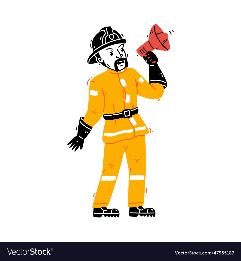 Man firefighter character in helmet and uniform Vector Image