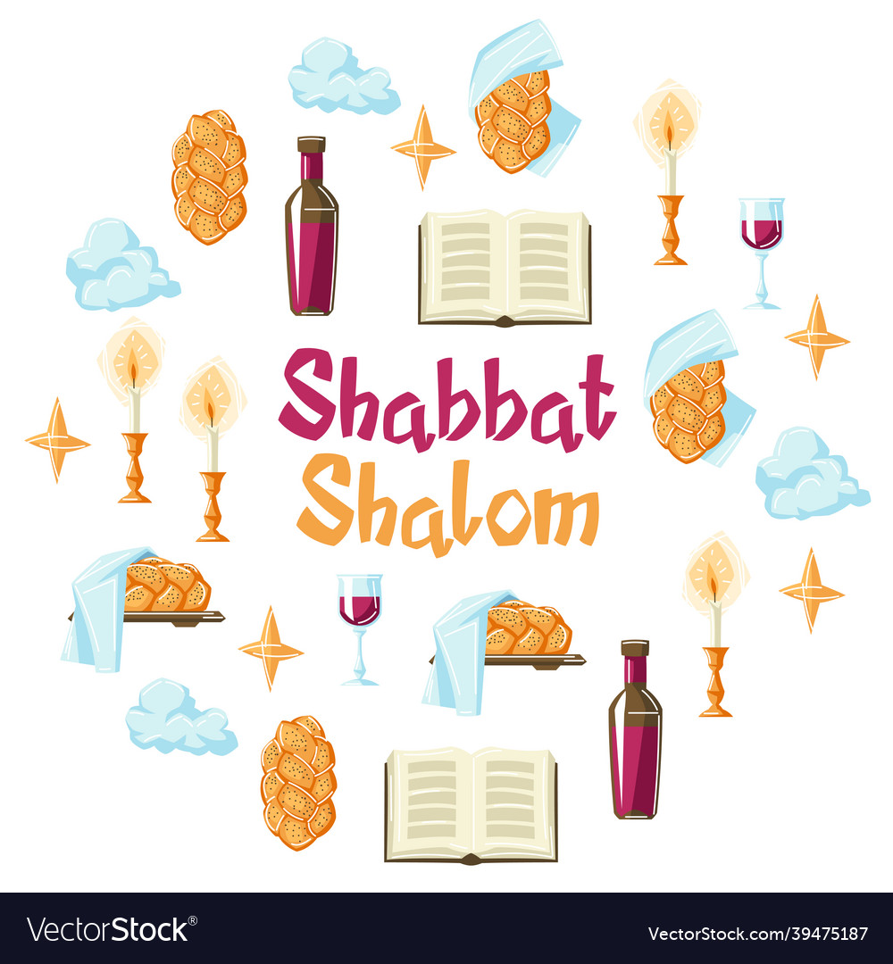 Shabbat shalom background with religious objects vector image Shabbat shalom background with religious objects