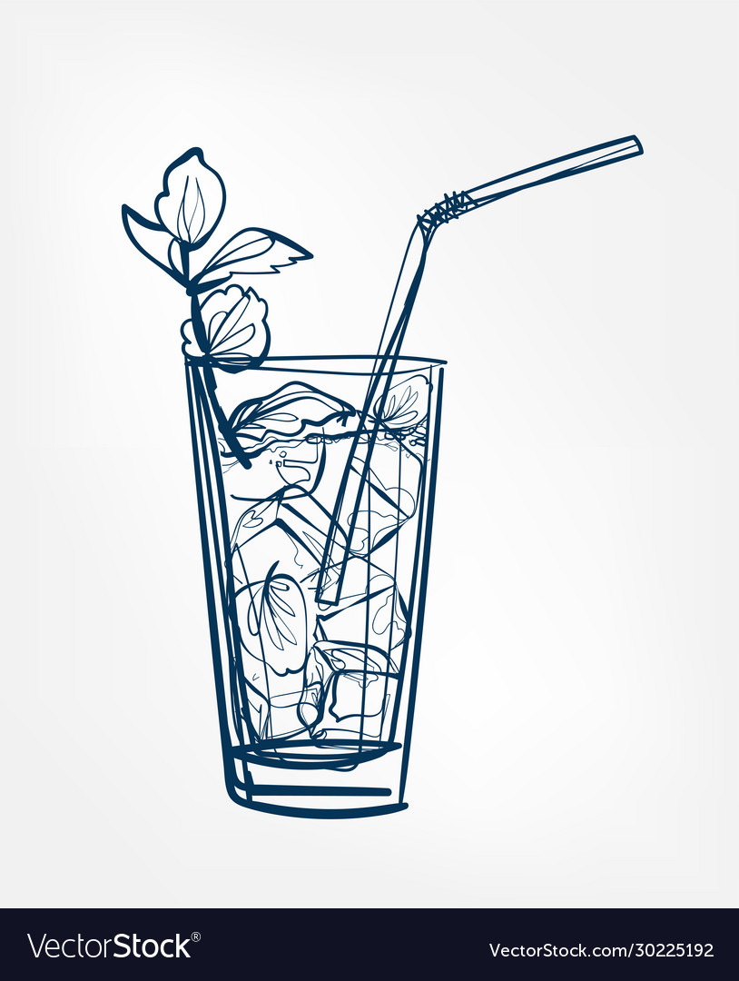 Cocktail one line art drink isolated sketch Vector Image