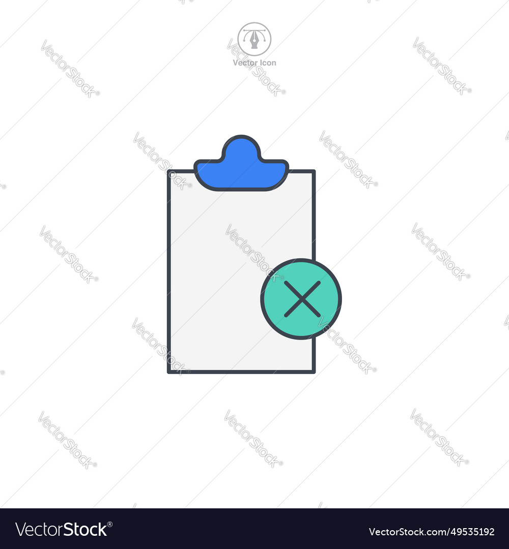 Cross mark on document icon symbol isolated vector image Cross mark on document icon symbol isolated