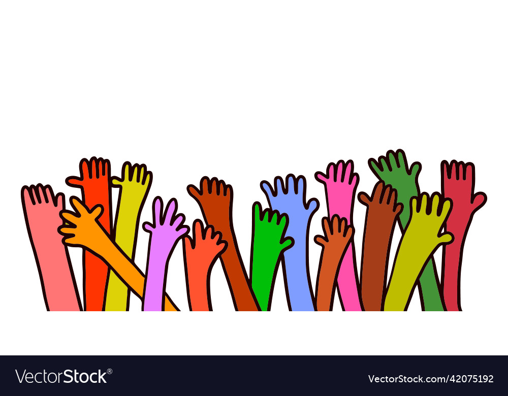 Diverse doodle raised hands