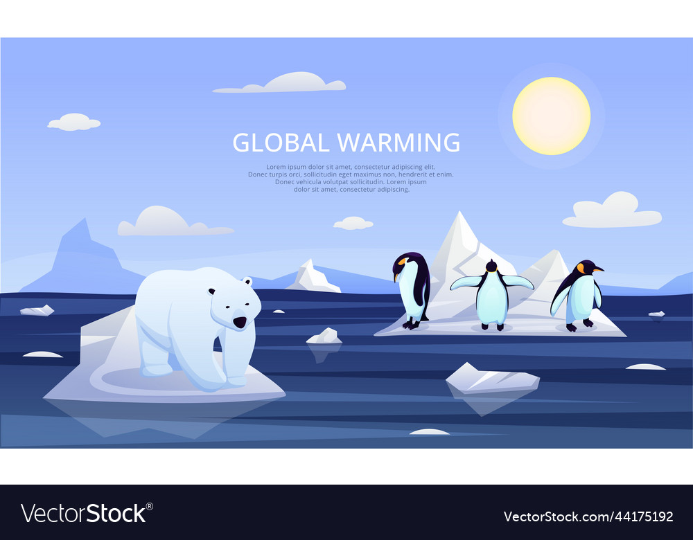 Global warming polar bear and penguin glaciers Vector Image