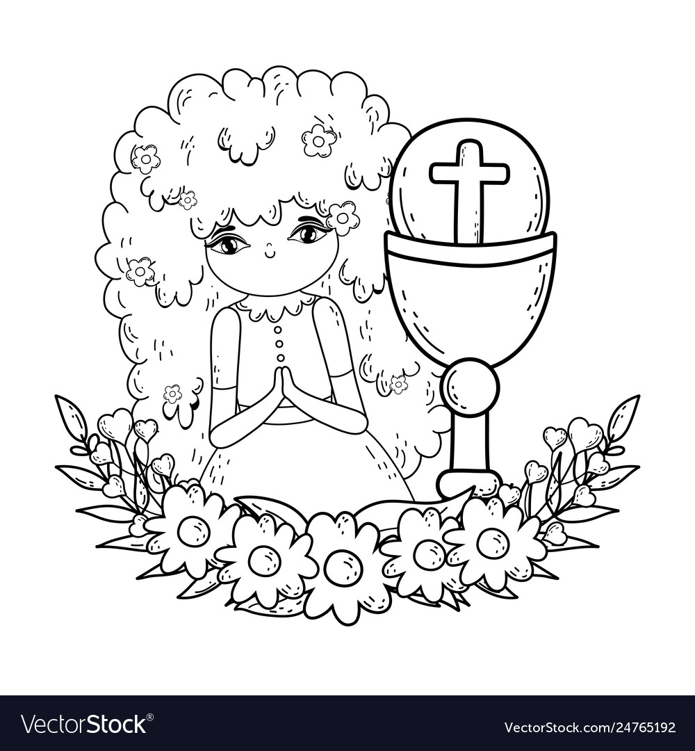 Little girl with chalice in first communion