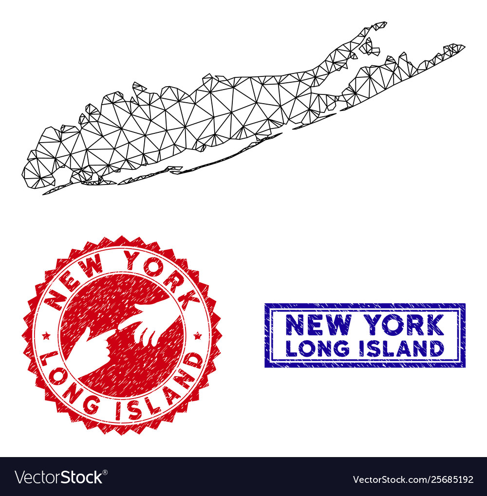 Polygonal carcass long island map and grunge