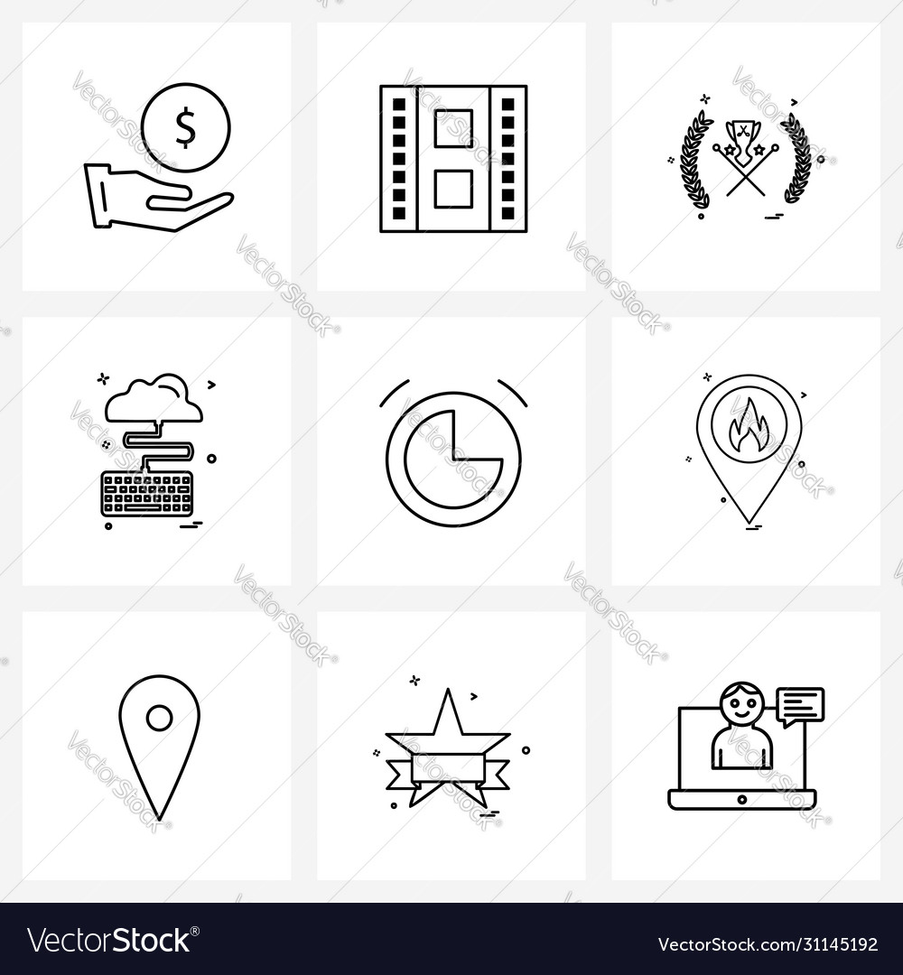 Set 9 simple line icons time alarm games