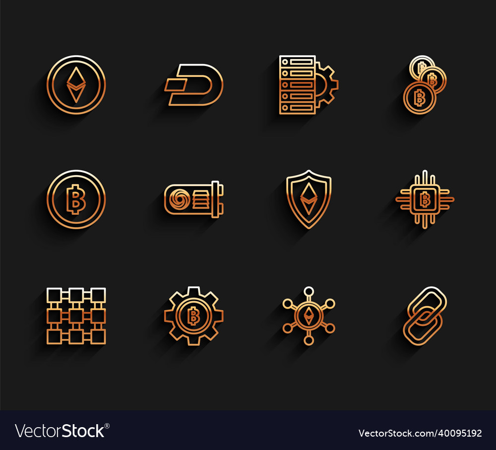 Set line blockchain technology cryptocurrency vector image Set line blockchain technology cryptocurrency