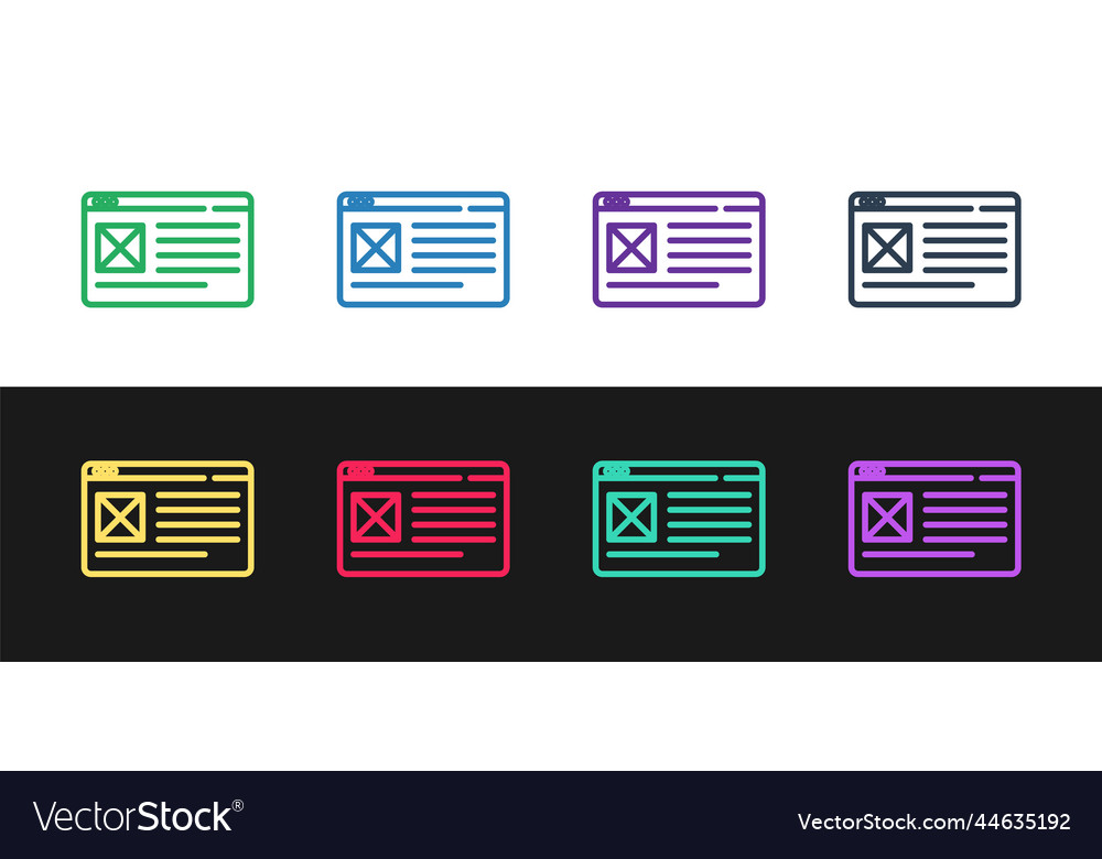 Set line browser window icon isolated on black vector image Set line browser window icon isolated on black