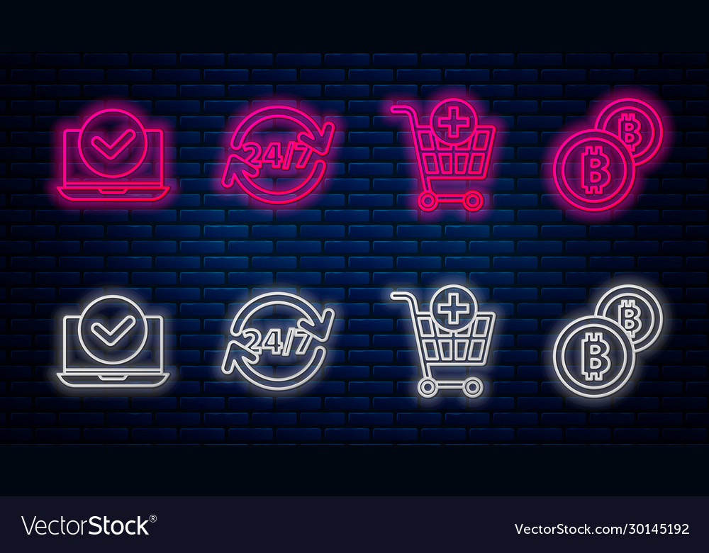 Set line clock 24 hours add to shopping cart vector image Set line clock 24 hours add to shopping cart