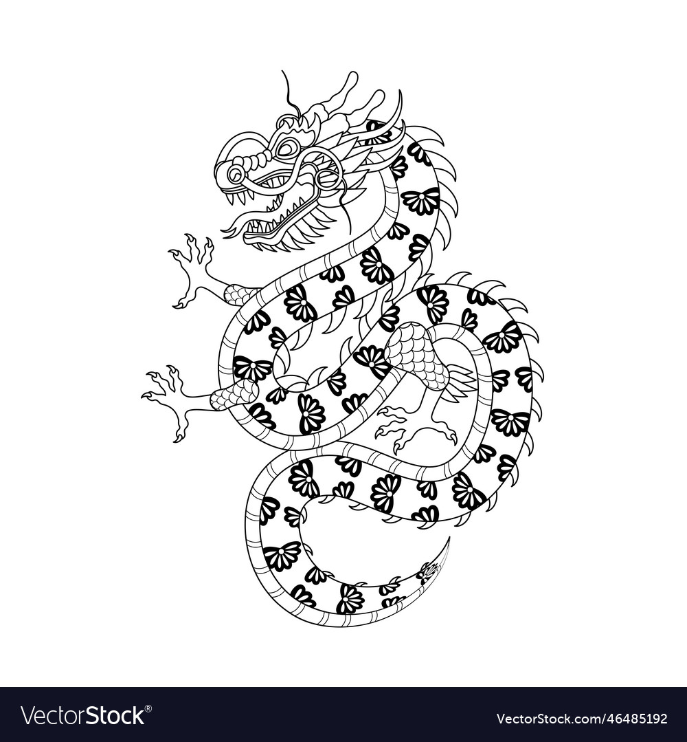 Traditional black white chinese dragon 2024 vector image Traditional black white chinese dragon 2024