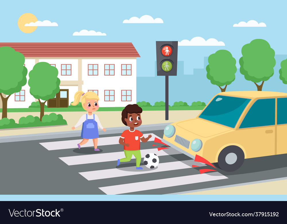 Road safety rules for children set. Kids crossing street along