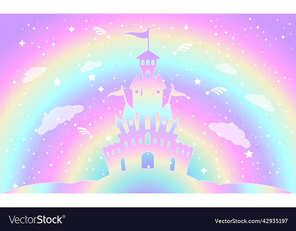 Magic castle of a rainbow sky with stars