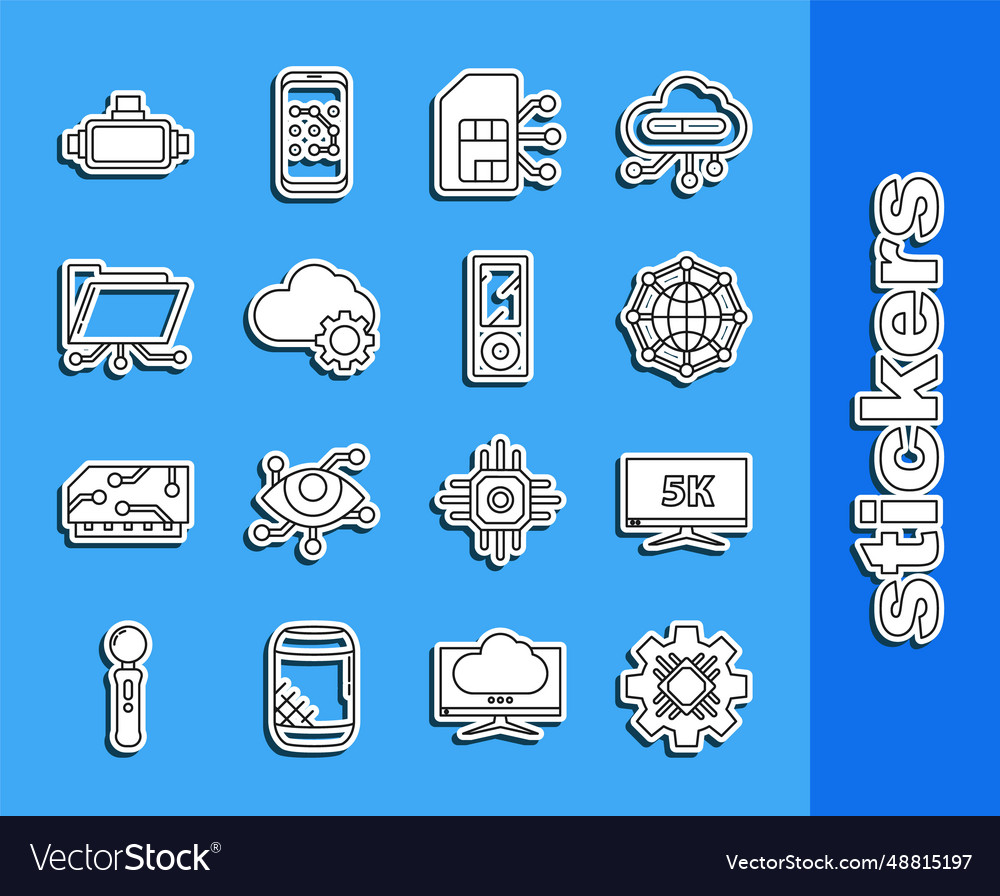 Set Line Prozessor Monitor Anzeige mit 5k Video vector image Set Line Prozessor Monitor Anzeige mit 5k Video