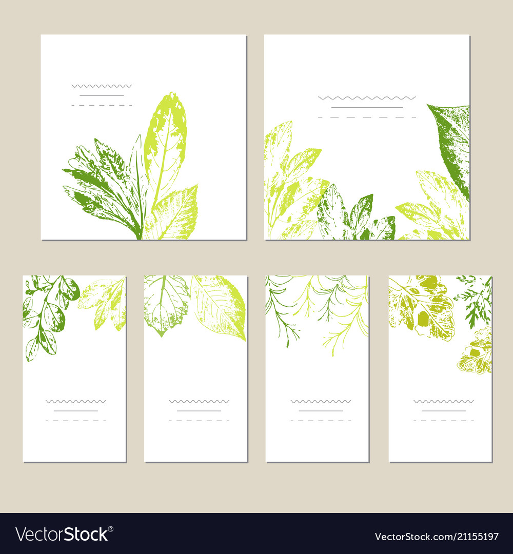 Set of card with leaves wedding ornament concept