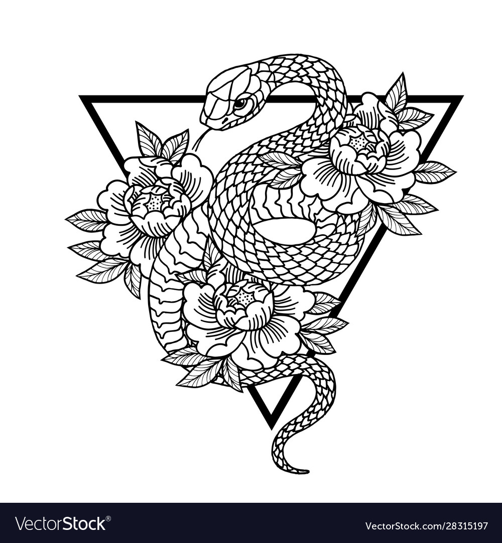 Tattoo with rose and snake sacred geometry Vector Image