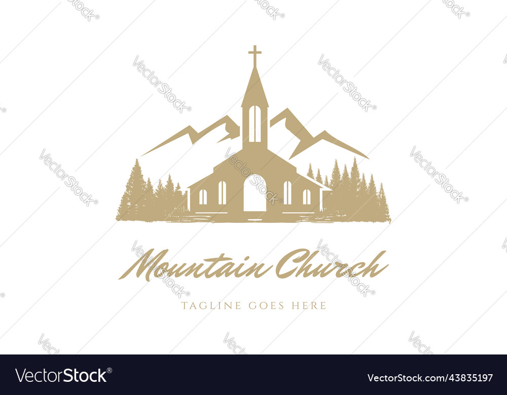 Vintage mountain pine evergreen spruce larch Vector Image