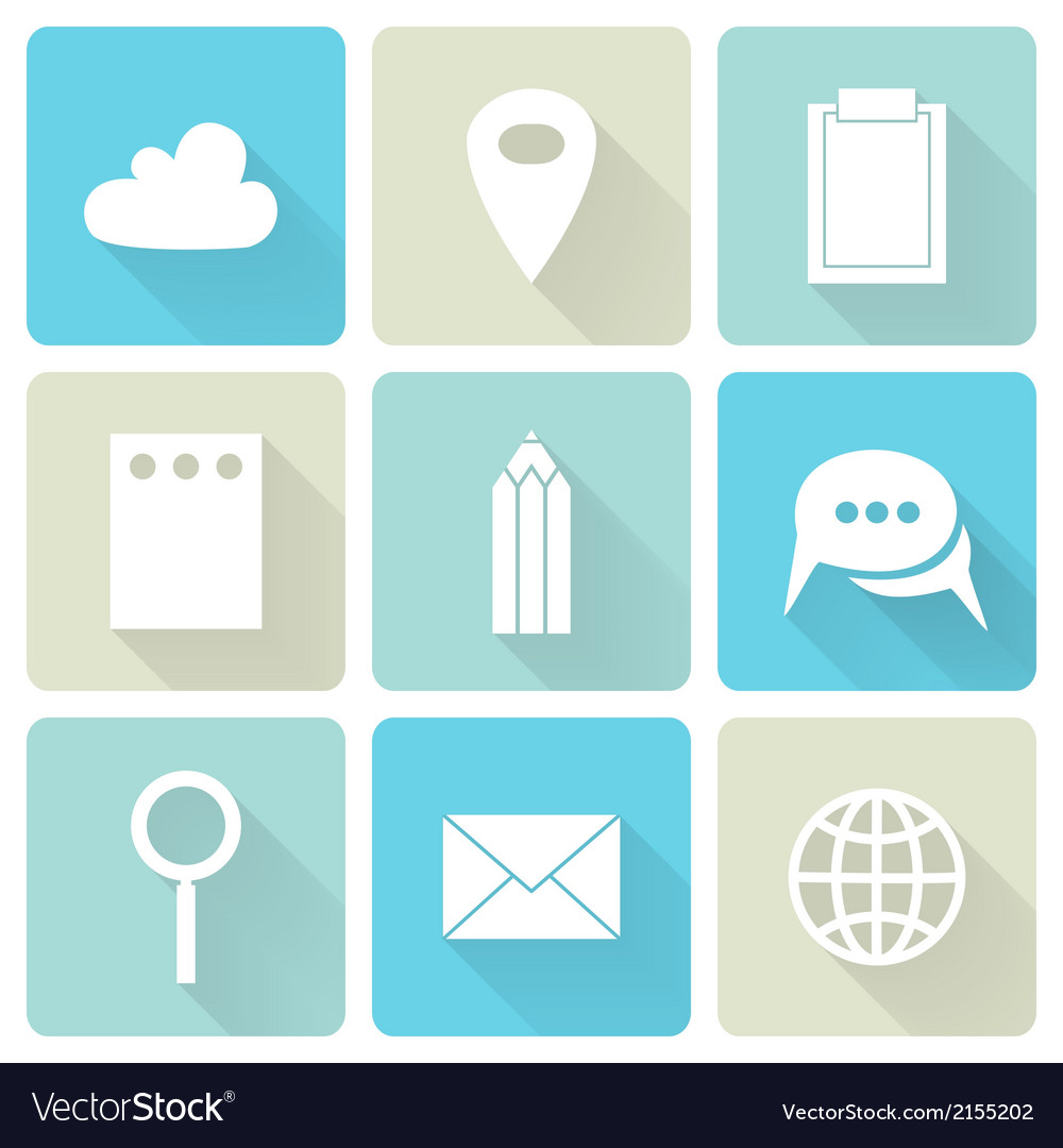 Blue business flat icons Royalty Free Vector Image