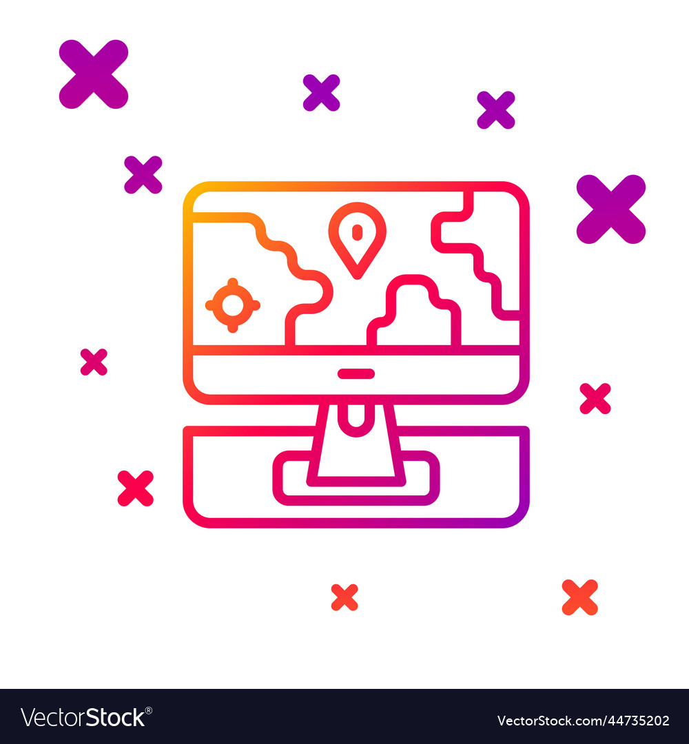 Color line computer monitor and folded map vector image Color line computer monitor and folded map