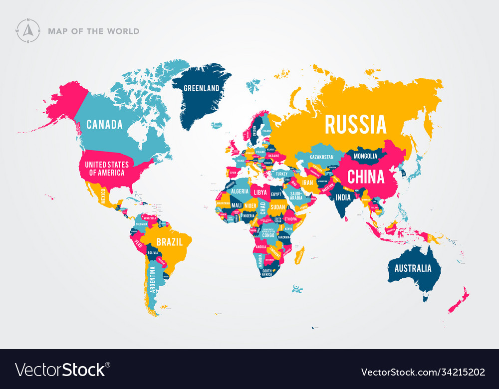 World Map Image With Country Names Uf Calendar Summer 2024   Colorful Map World With Country Names Vector 34215202 