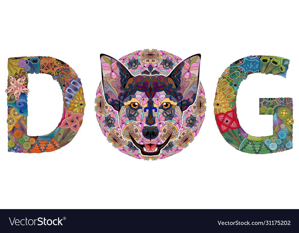 Entangle stylized word dog with head animal hand