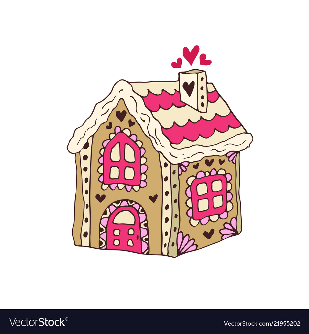 Gingerbread house christmas cookie hand Royalty Free Vector