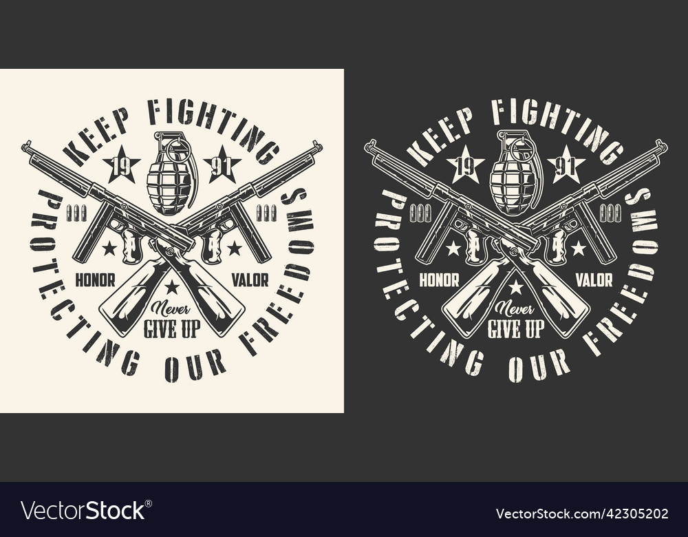 Military weapons vintage monochrome emblem Vector Image