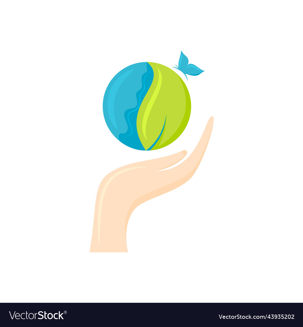 Planet earth blooming clean green on hand flat Vector Image