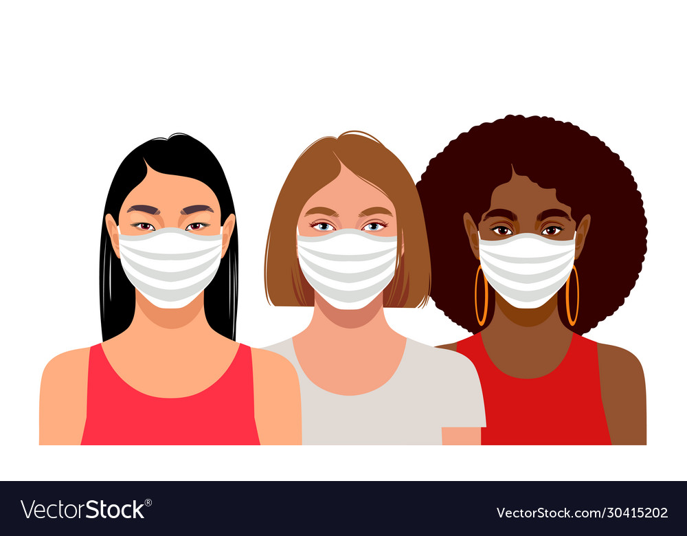 Young women wearing protective masks