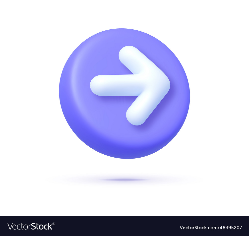 Arrow 3d on white background round button icon vector image Arrow 3d on white background round button icon