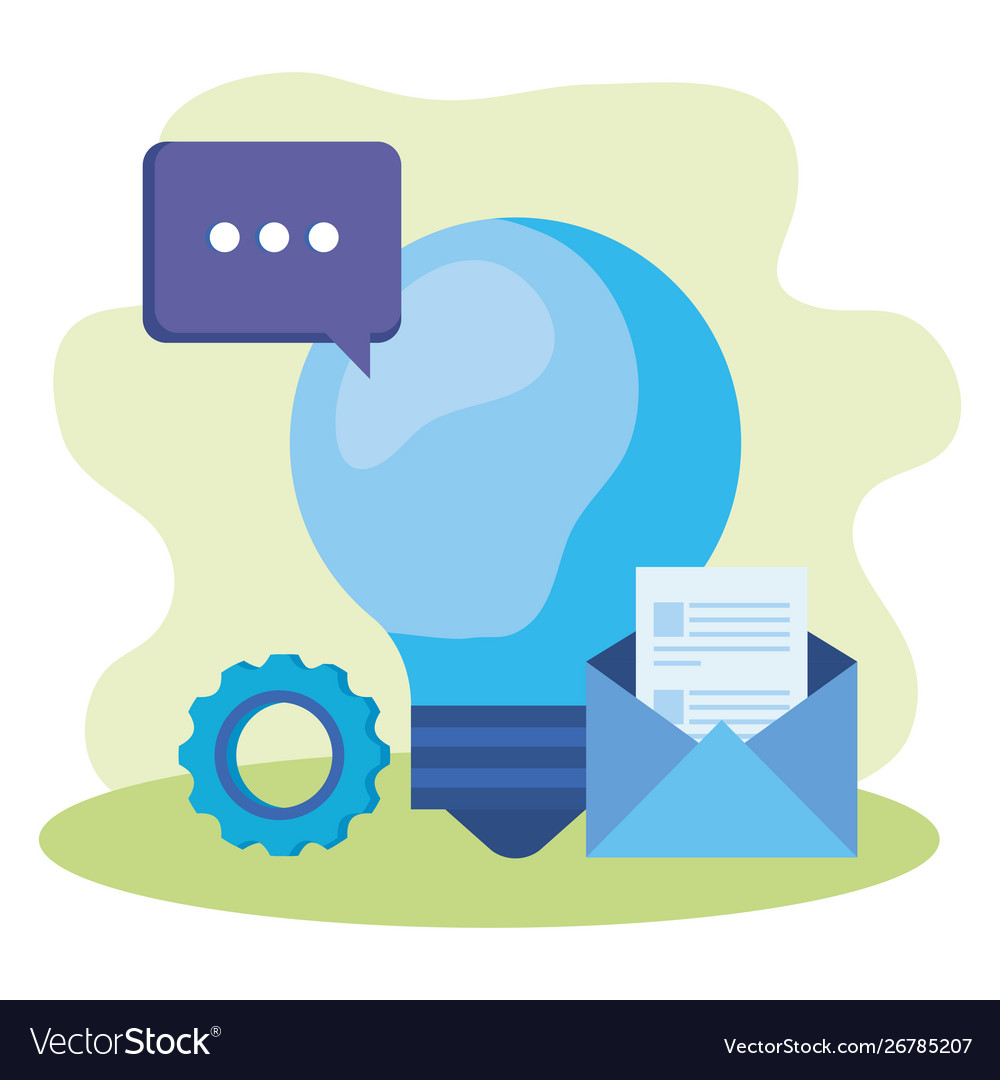 Bulb light idea with envelope and speech bubble vector image Bulb light idea with envelope and speech bubble