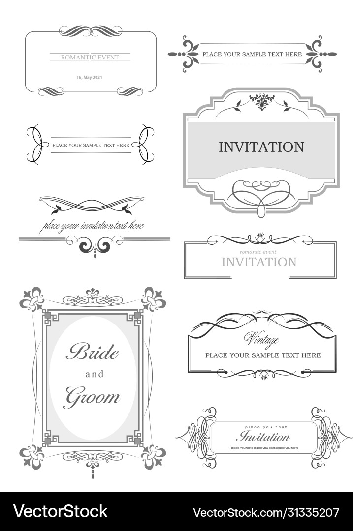 Calligraphic elements and frame vintage set Vector Image