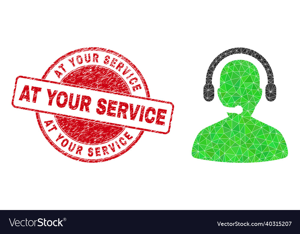 Grunge at your service round badge and call center