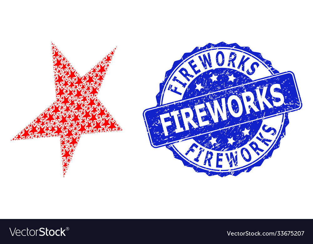 Grunge fireworks round seal stamp and recursion