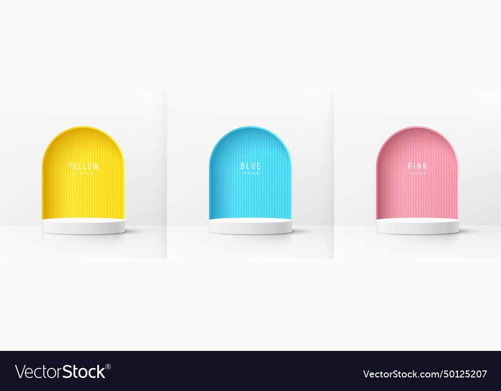 Set of white realistic 3d cylinder pedestal