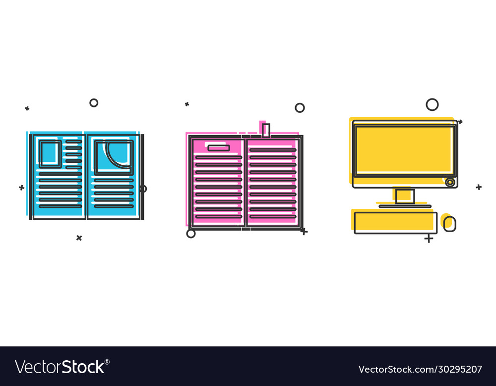 Set open book science and computer vector image Set open book science and computer
