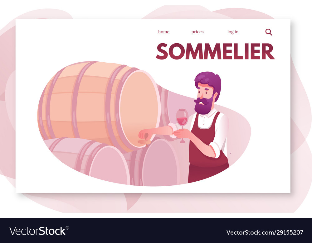 Sommelier landing page template man tasting wine vector image Sommelier landing page template man tasting wine