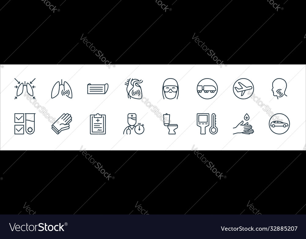 Stop virus line icons linear set quality vector image Stop virus line icons linear set quality