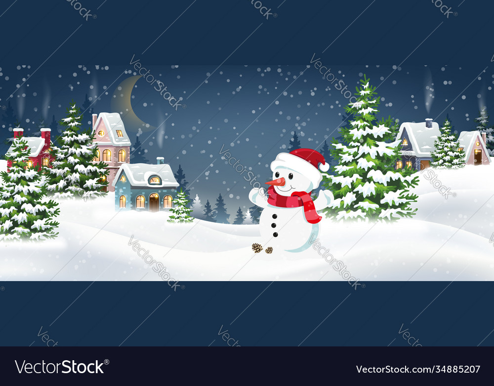 Winter village with snowman