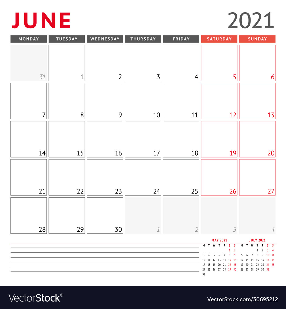 calendar template for june 2021 business monthly vector image