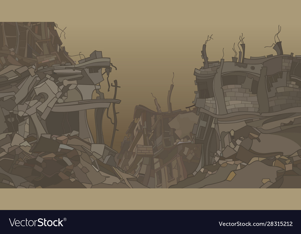 Cartoon ruins crooked ruined houses in dusty Vector Image