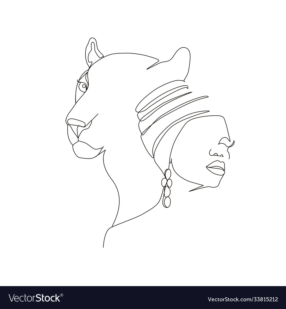 Continuous Line Art Or One Line Drawing African Vector Image