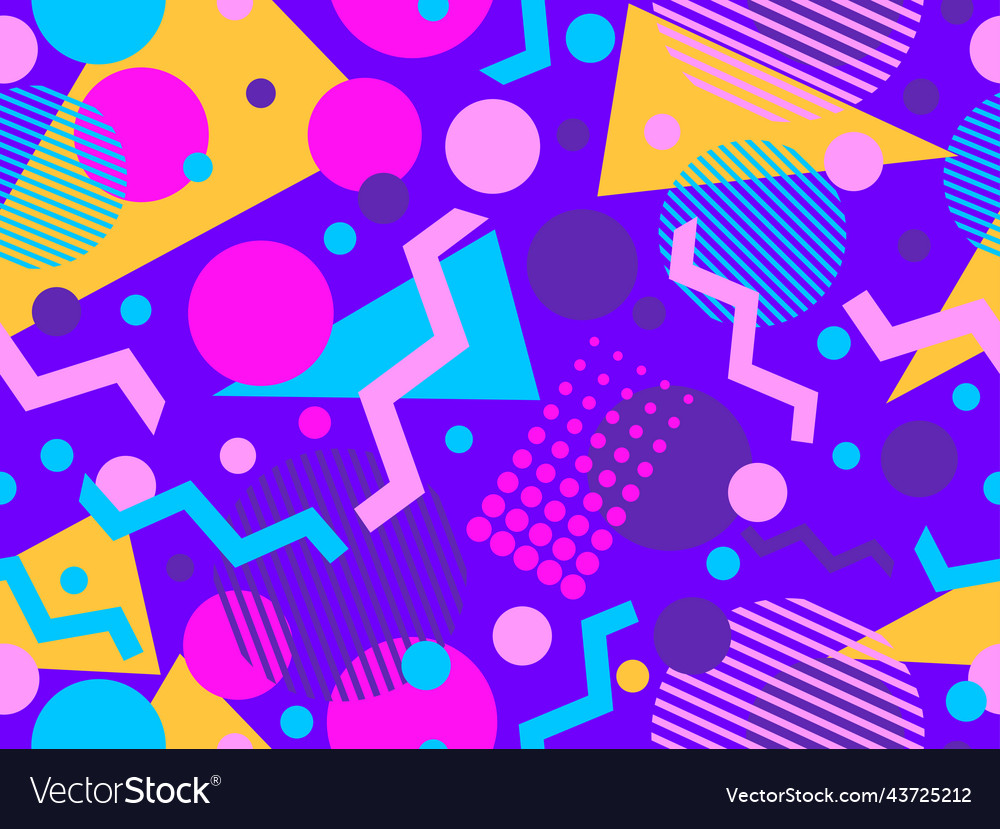 Geometric seamless pattern with memphis elements vector image Geometric seamless pattern with memphis elements