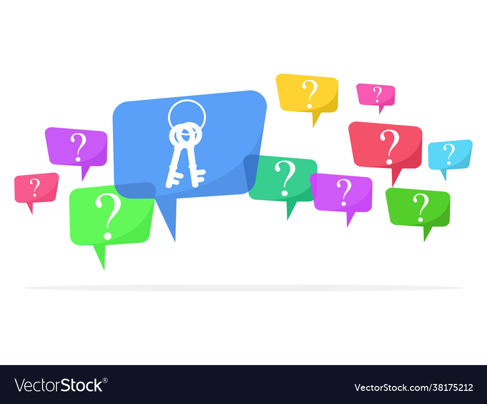 Question marks in speech bubbles and problem keys vector image Question marks in speech bubbles and problem keys