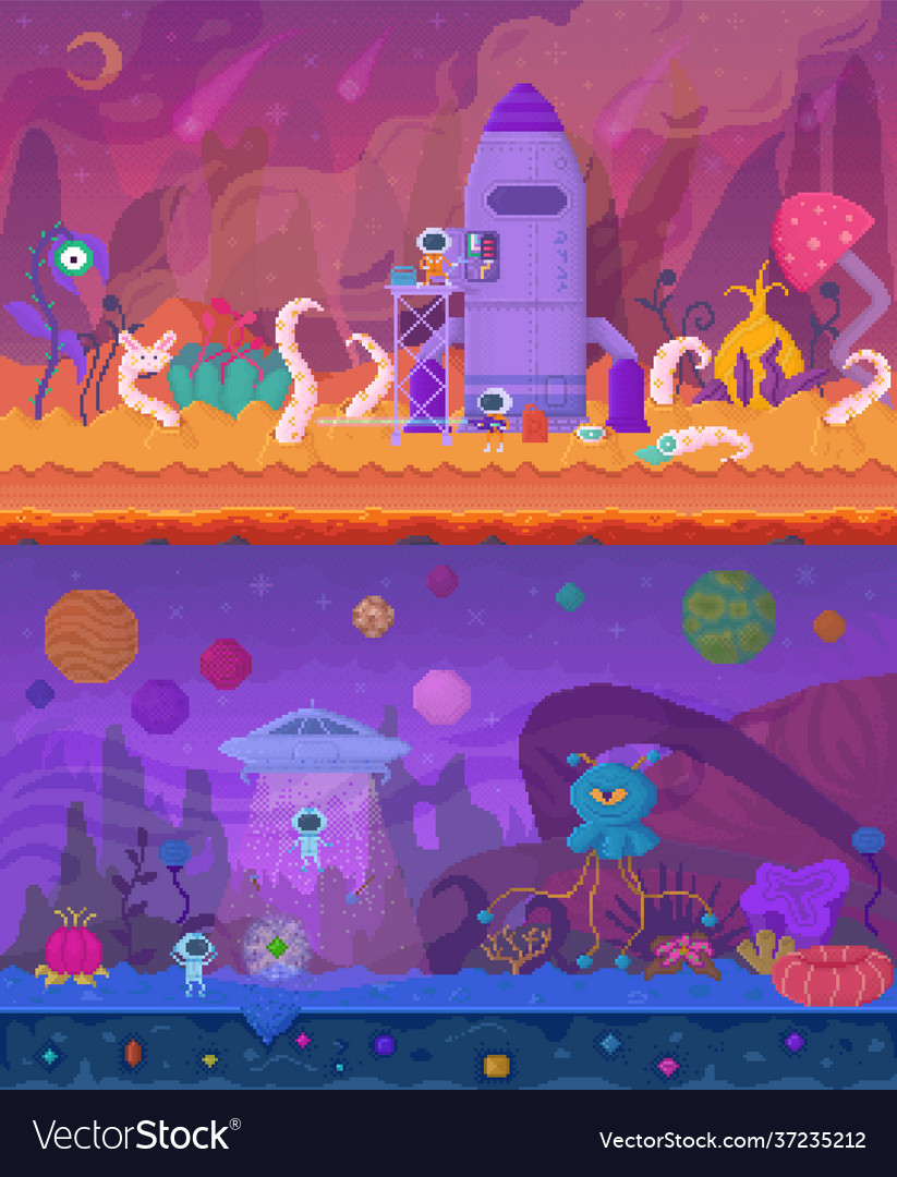 Set about pixel game design vector image Set about pixel game design