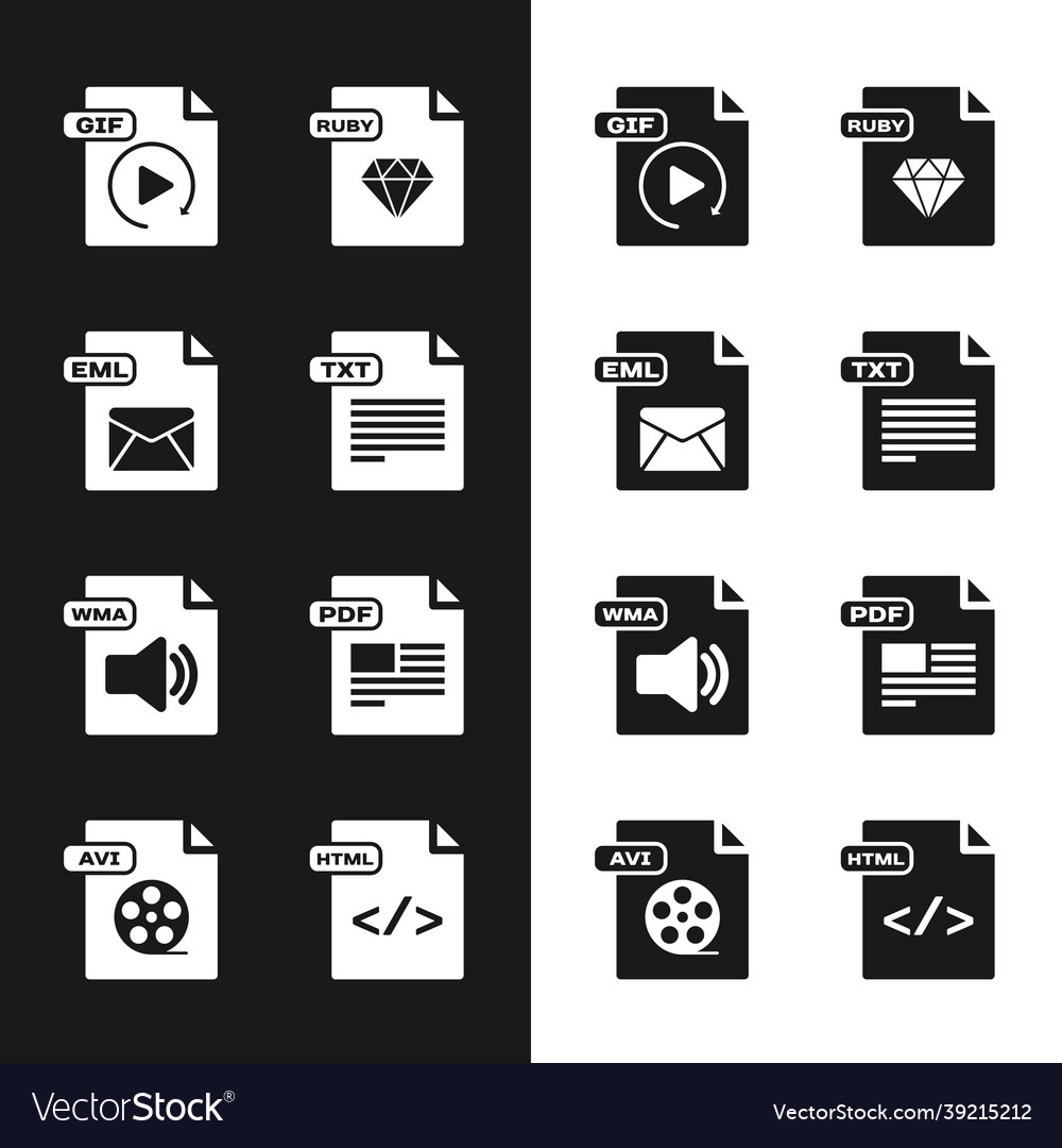 Set txt file document eml gif ruby wma pdf vector image Set txt file document eml gif ruby wma pdf