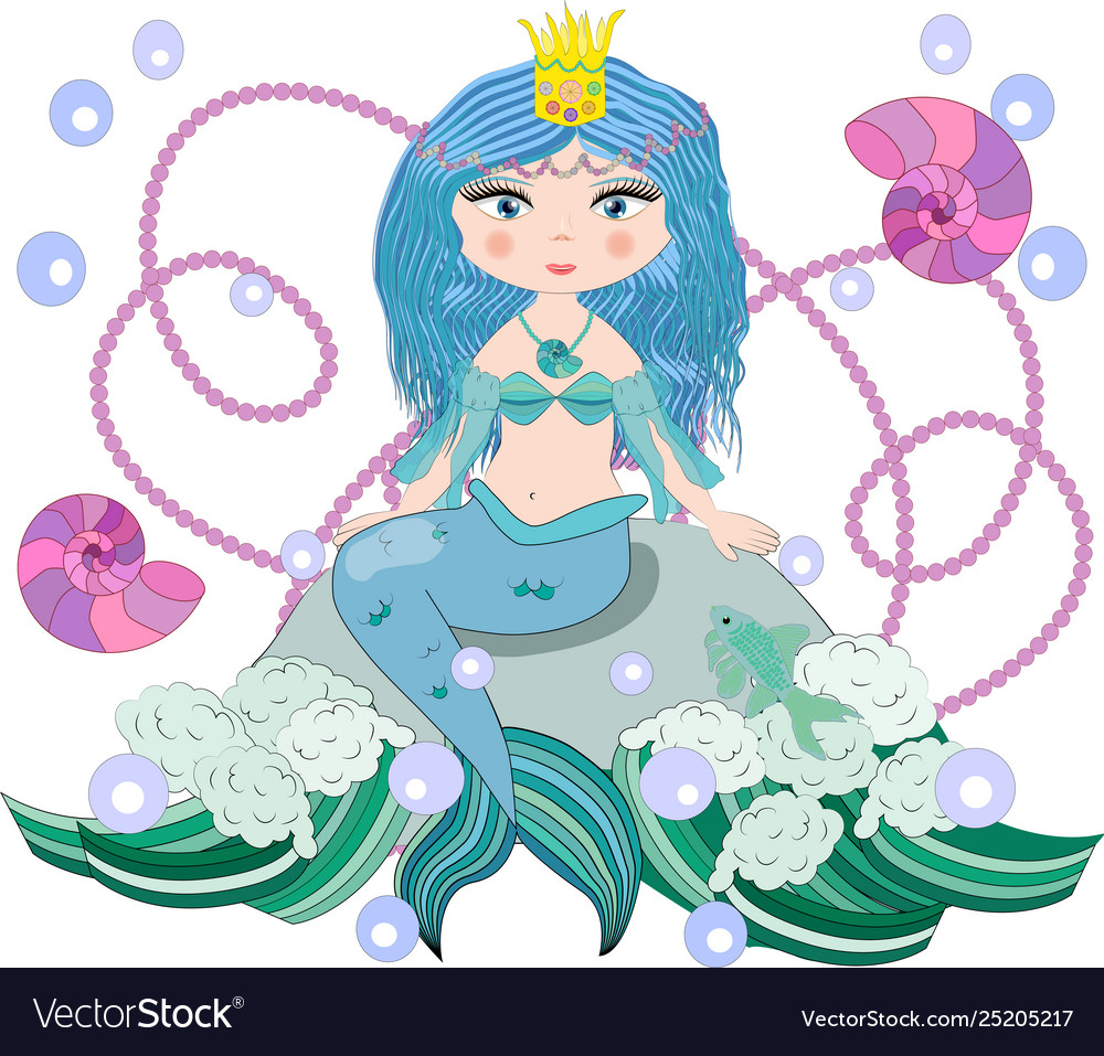 A beautiful little mermaid is sitting on rock