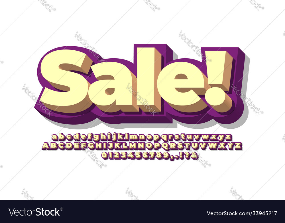 Bold 3d pastel and purple letter number or font Vector Image