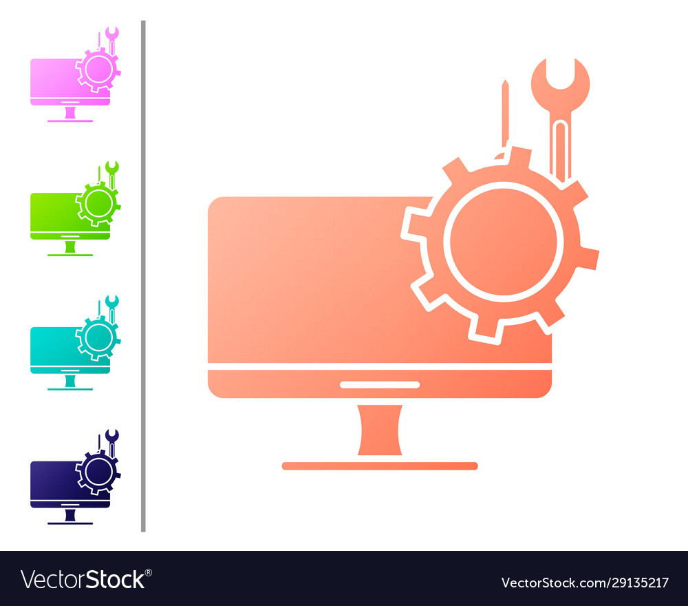 Coral computer monitor with screwdriver Royalty Free Vector