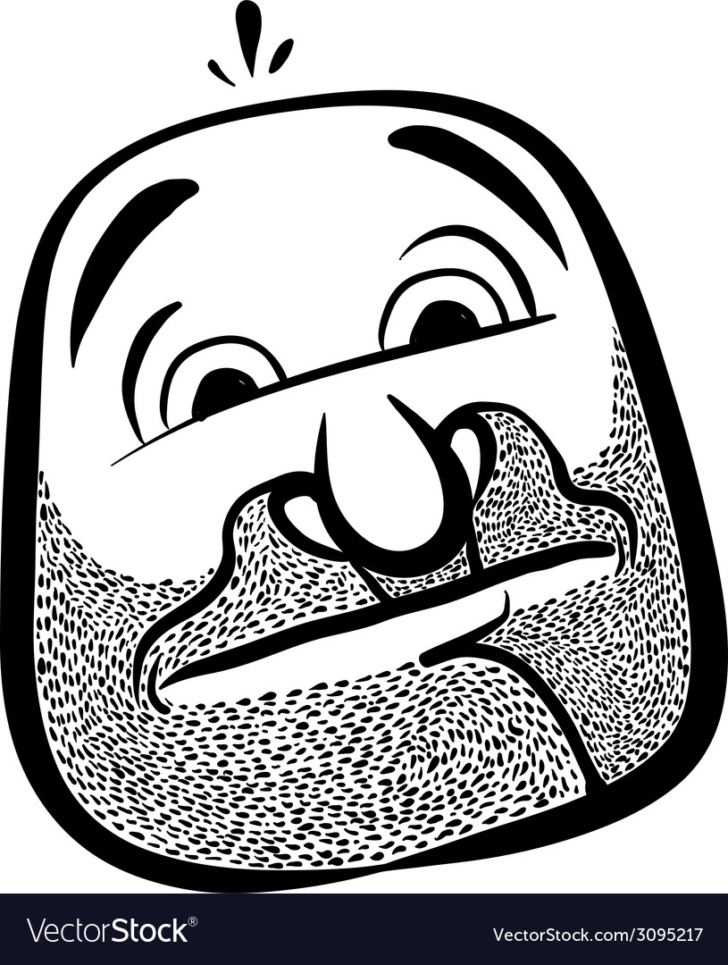 Funny cartoon face with stubble black and white