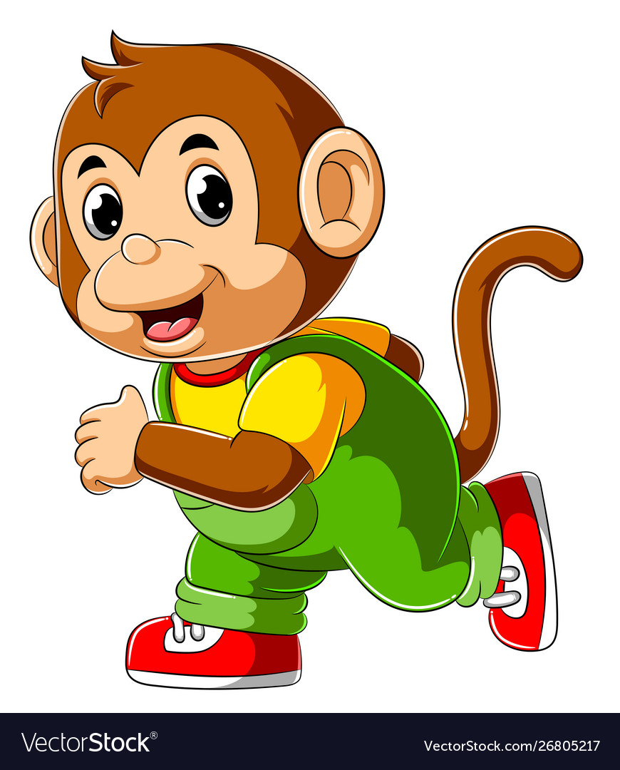 Happy monkey cartoon running Royalty Free Vector Image