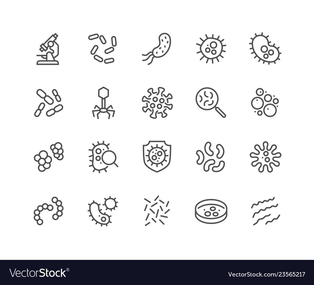 Line bacteria icons vector image Line bacteria icons